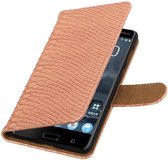 Wicked Narwal | Snake bookstyle / book case/ wallet case Hoes voor Nokia 5 Licht Roze