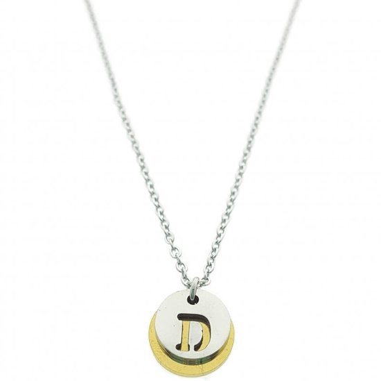 Aramat jewels -ketting-letter chirurgisch staal -wit- schelp - goudkleurig-45cm - dames- rond
