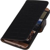 Wicked Narwal | Croco bookstyle / book case/ wallet case Hoes voor HTC One Me Zwart