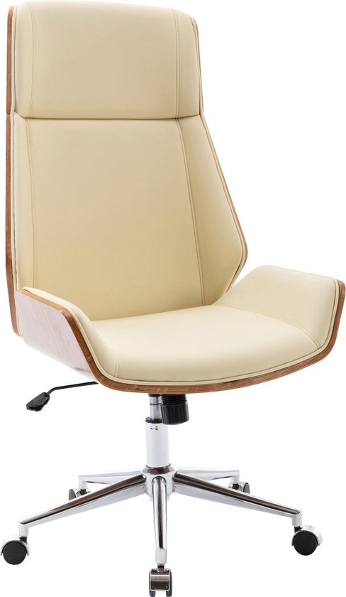 Chaise de bureau - Hauteur d'assise réglable - Simili cuir - Noyer / Crème