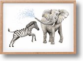 Poster olifant en zebra - A4 - mooi dik papier - Snel verzonden! - tropisch - jungle - dieren in aquarel - geschilderd door Mies
