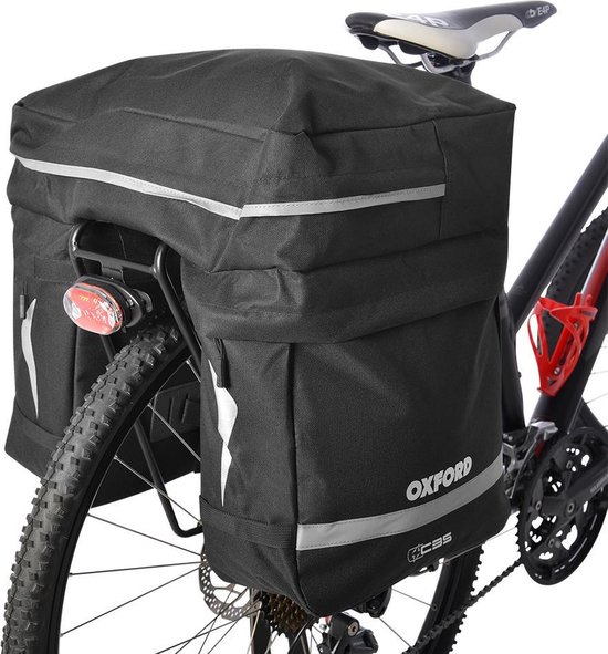 Oxford Waterdichte fietstas - Elektrische fietstas - Zwarte Fietstas - 3 vakken ! - Zeer ruime fietstas - Extra opbergvak bovenop - Reflecterende details - Uniek Design - Inhoud 35 L — afbeelding 2