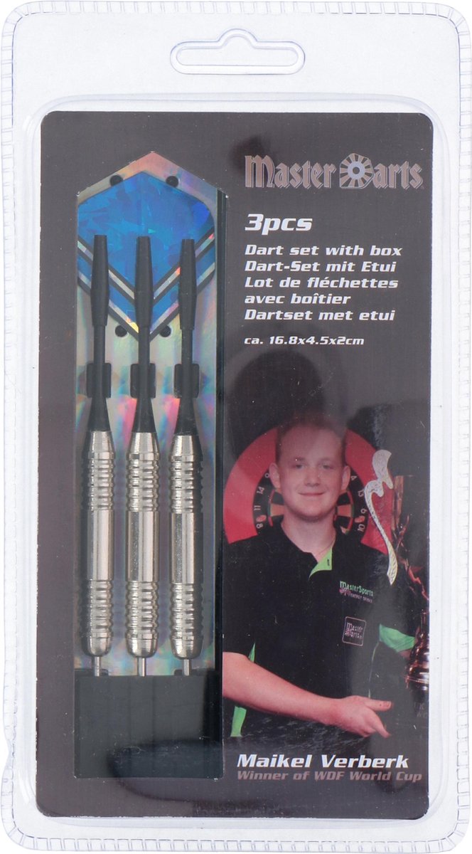 3x Dartpijlen set in opberg etui 24 grams - Darten sport artikelen pijltjes zwart/blauw