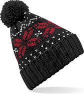 Gebreide Nordic wintermuts in het zwart/rood met pompom voor volwassenen - Damesmutsen / herenmutsen - 100% Polyacryl