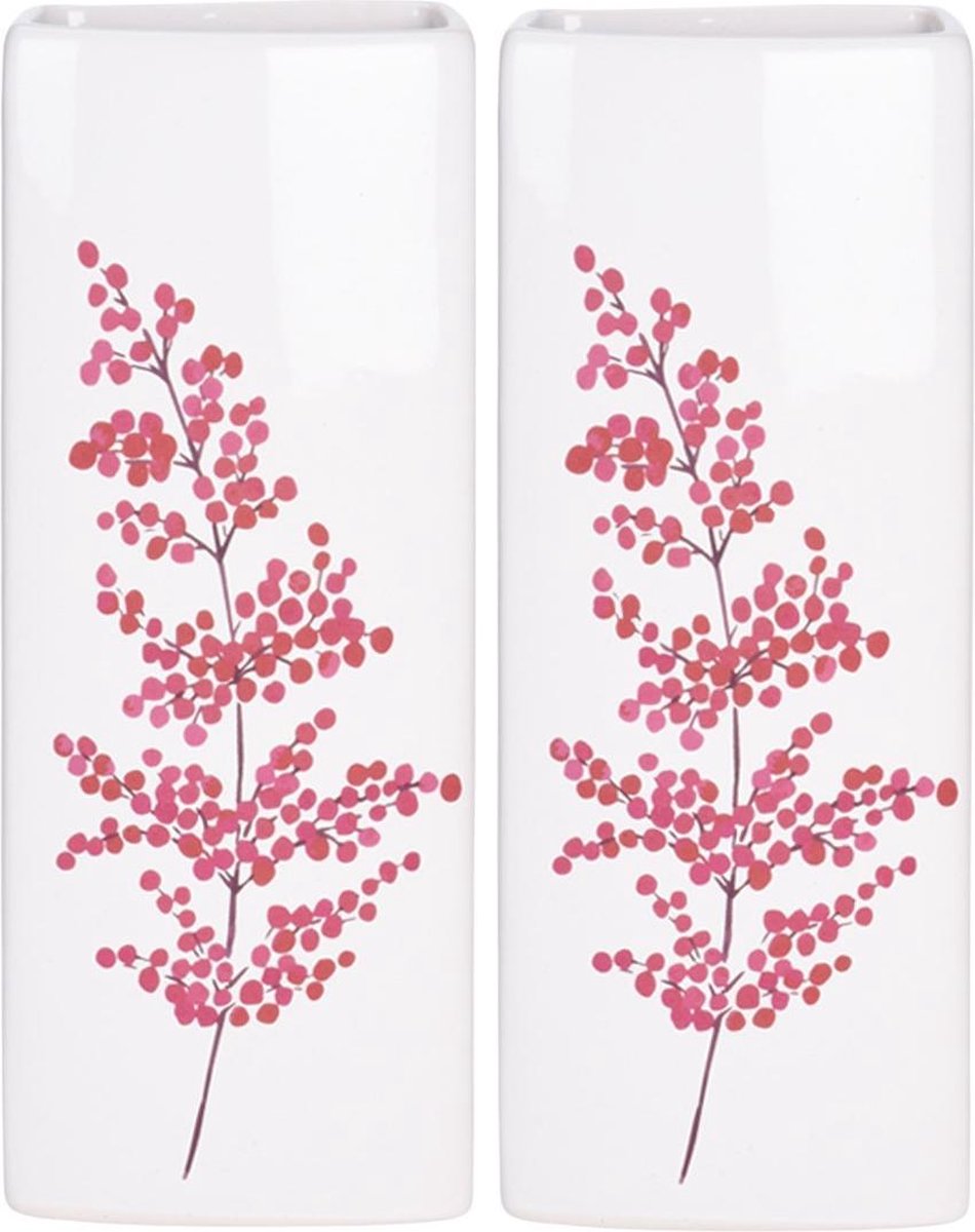 5x Witte radiator waterverdampers/luchtbevochtigers botanische bloemen print bessentak 21 cm - Waterverdampers voor de verwarming