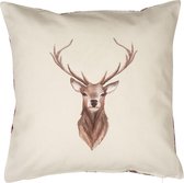 Clayre & Eef Housse de coussin 40x40 cm Beige Rouge Coton Carré Cerf Housse de coussin décorative