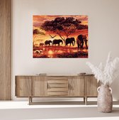JDBOS ® Peinture par numéro avec cadre (bois) - Éléphants au soleil couchant - Peinture adultes - 40x50 cm