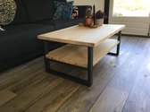 Industriële eikenhouten salontafel met onderblad