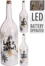 Kerstdecoratie met 10LED, muziek en vallende sneeuw - Deco - Glazen fles - H45 - Let it snow - Goud of Zilver - Kerstmis