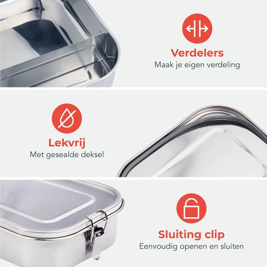 Everusely - Roestvrijstalen lunchbox - 1200 ml, 2 verstelbare verdelers - Lekvrije bento-boxen voor volwassenen en kinderen - Voedselopslagdozen voor snacks en salade Everusely - Roestvrijstalen lunchbox - 1200 ml, 2 verstelbare verdelers - Lekvrije bento-boxen voor volwassenen en kinderen - Voedselopslagdozen voor snacks en salade