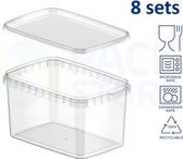 8 x récipients rectangulaires en plastique avec couvercle (1800 ml) - transparent - convient au congélateur, au micro-ondes et au lave-vaisselle - Direct du fabricant néerlandais