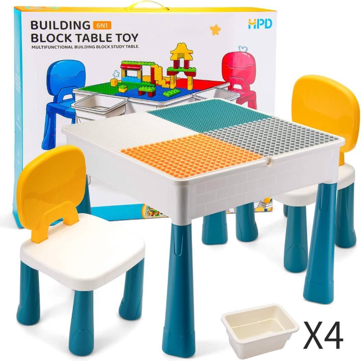 Table pour enfants et 2 Sièges avec 4 plateaux et 56 blocs de