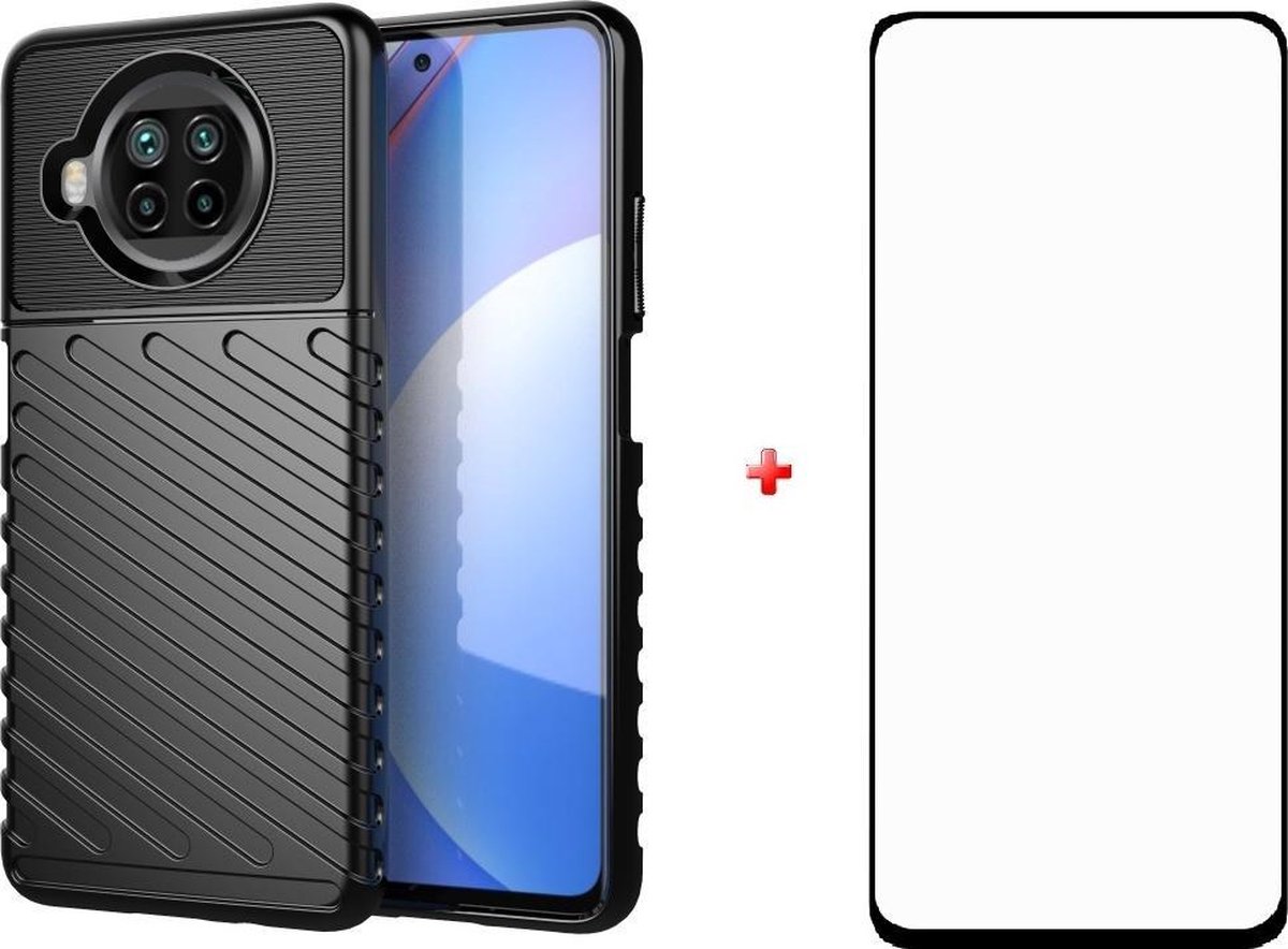 Silicone gel zwart hoesje Xiaomi Mi 10T Lite 5G met full cover glas screenprotector