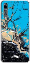 Huawei P20 Pro Hoesje Transparant TPU Case - Blue meets Dark Marble #ffffff