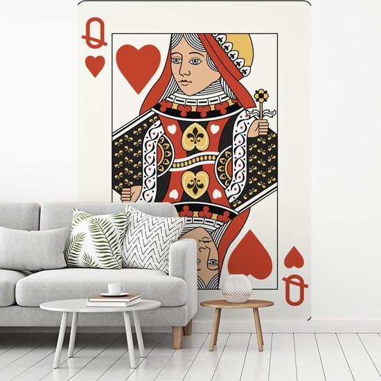 Papier peint photo peint Cartes à jouer - Illustration reine des coeurs carte à jouer largeur 190 cm x hauteur 260 cm - Tirage photo sur papier peint vinyl (disponible en 7 formats) - chambre/séjour/bureau