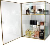 Make up organizer Jasmijn | Glas, Messing frame | Goud, Transparant | Met deur | Rechthoek | Beauty Box | Cosmetica Organizer | Glazen box | Vitrine box | Makeup box | Cosmetica box | Beauty 