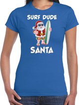 Surf dude Santa fun Kerst shirt / Kerst t-shirt blauw voor dames - Kerstkleding / Christmas outfit XS