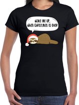 Luiaard Kerst shirt / Kerst t-shirt Wake me up when christmas is over zwart voor dames - Kerstkleding / Christmas outfit XS