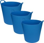 3x stuks flexibele emmers/wasmanden/kuipen blauw 20 liter  - Opbergmand - Wasmand - Flexibele emmer