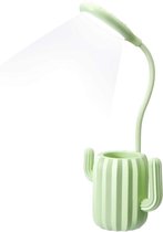 Bureaulamp led dimbaar green cactus, bedlampje met USB oplaadbaar dimbare leeslamp met 3 helderheid niveaus, met touch-schakelaar en penhouder