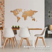 Houten Wereldkaart - Mercator projectie - Bamboe L  (135 x 65 cm) - wanddecoratie - design - muurdecoratie hout