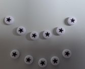 Kralen sterren wit/zwart - 20 stuks - Acrylkralen - 4x7mm - Sterretjes kralen