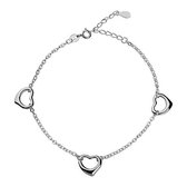 Joy|S - Zilveren armband hartje - 3 hartjes - gehodineerd