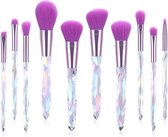 Crystal paars Make-up kwasten set met etui - 10 stuks - Makeup brush set