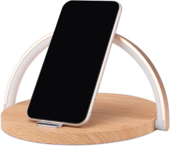 Draagbaar LED-Bureaulamp - Nachtlamp - wireless charger- draadloze oplader - QI-Technologie - Snelle oplader-Touch Switch- Opvouwbaar - HOUTKLEUR - draadloze oplader Iphone - Draadloze oplader samsung
