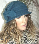 Wollen winter dameshoed kleur petrol maat 56 57 cm