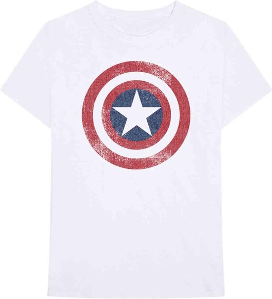 Marvel Captain America - Distressed Shield Heren T-shirt - L - Wit