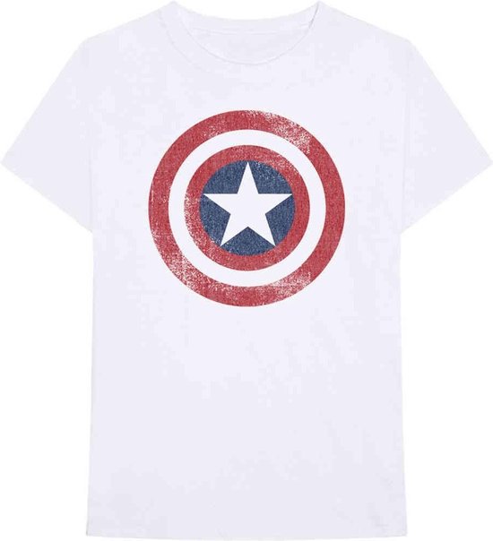 Marvel Captain America - Distressed Shield Heren T-shirt - XL - Wit