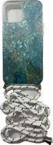 iPhone 12 hoesje met koord case marmer blauw groen