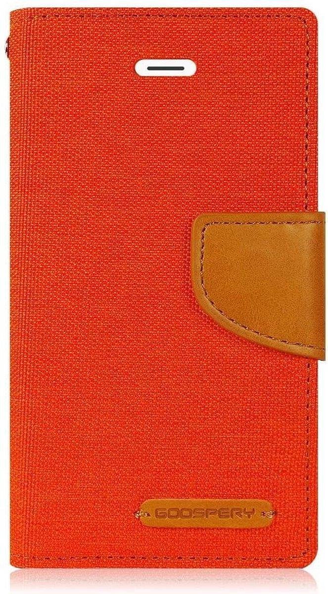 Geschikt voor Apple iPhone 6 / 6s Denim Bookcase - Oranje - Spijkerstof - Portemonnee hoesje
