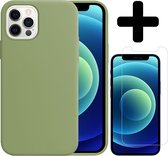 Hoesje Geschikt voor iPhone 12 Pro Hoesje Siliconen Case Hoes Met Screenprotector - Hoes Geschikt voor iPhone 12 Pro Hoes Cover Case - Groen