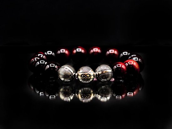 Edelsteen armband - Rode Tijgeroog 12MM - 925 Sterling Zilver - Natuursteen armband - Valentijn cadeautje voor hem - Heren armband kralen - Cadeau voor man - InfinityBeads.nl