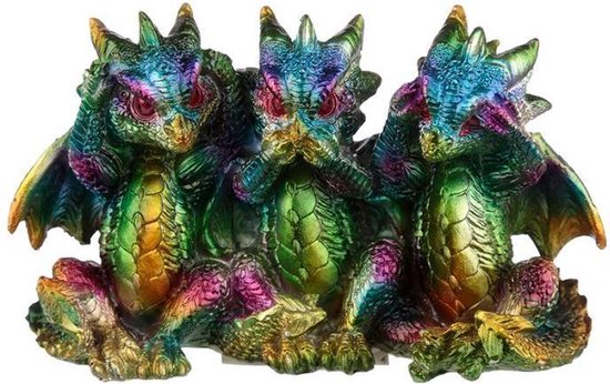 Regenboog Draak Metallic Horen Zien Zwijgen beeld | bol
