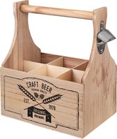Flessendrager met opener voor 6 flessen - flessenhouder - bieropener - flesopener - hout - 23x15.5x27cm