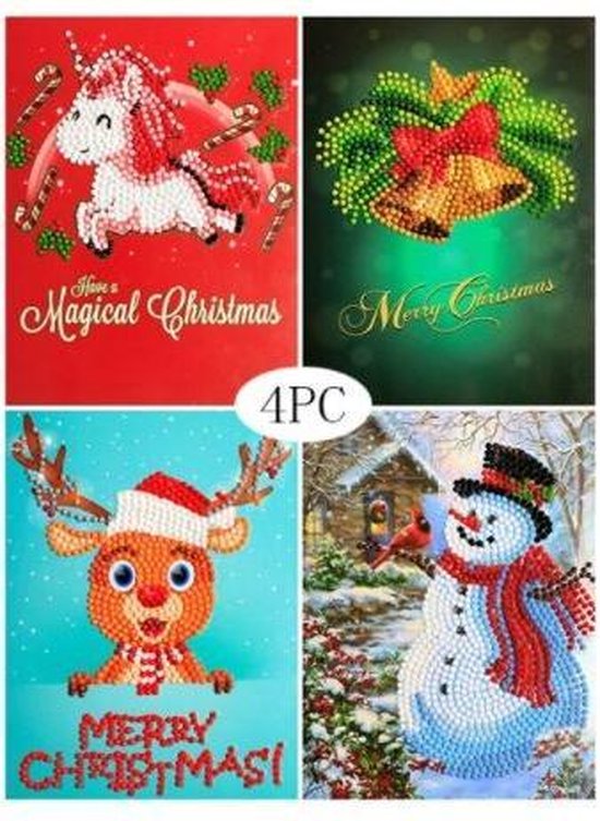 Diamond Painting kerstkaarten - 4 stuks - tcb pakket volledig ...