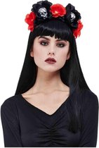 Halloween - Horror haarband/diadeem day of the dead met doodshoofden zwart/rood - Halloween verkleed accessoires