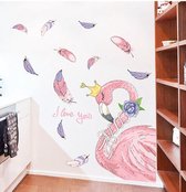 Flamingo muursticker - groot - met veren en kroontje - decoratie TH Commerce