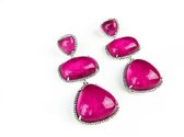 Zilveren oorringen oorbellen Model Pink Trio gezet met roze stenen en cubic zirconia