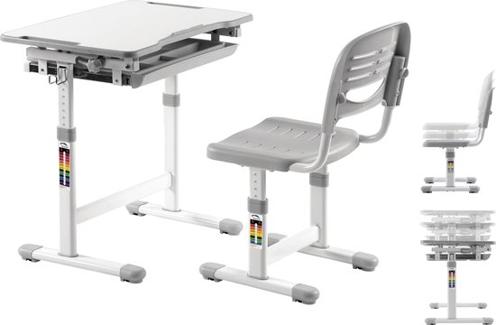 Kinderbureau tekentafel met bureaustoel - ergonomisch in hoogte verstelbaar - schooltafel