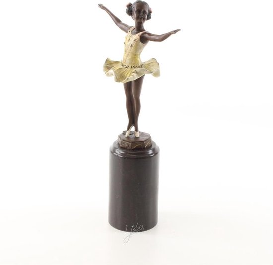 Beeld brons - Balletdanseresje - handbeschilderd - 31,8 cm hoog