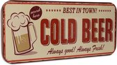 vintage Wandbord - retro reclame "Cold Beer " - Tinnen wandplaat - 46 cm hoog