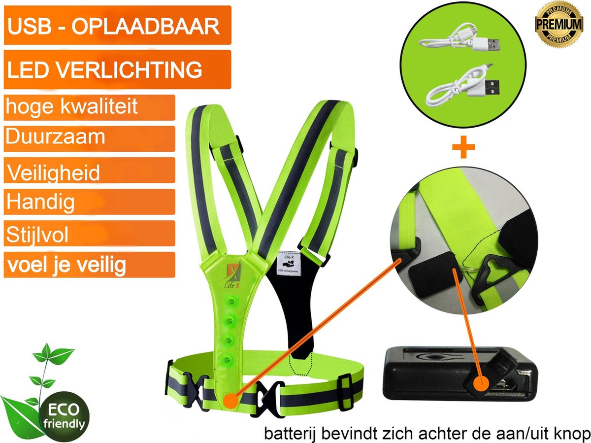 Heble Hardloopvest Met LED Verlichting – Lichtgewicht, Verstelbaar, Reflecterend, Knipperstand, Voor Buitensport, One Size