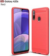 Samsung Galaxy A20s Hoesje Geborsteld TPU Flexibele Back Cover Rood