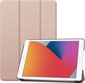 Hoes Geschikt voor iPad 10.2 2020 Hoes Book Case Hoesje Trifold Cover - Hoesje Geschikt voor iPad 8 Hoesje Bookcase - Goud