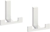 2x Luxe kapstokhaken / jashaken modern wit met dubbele haak - hoogwaardig metaal - 4 x 6,1 cm - metalen kapstokhaakjes / garderobe haakjes