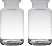 Set van 2x stuks transparante luxe grote stijlvolle melkbus vaas/vazen van glas 45 x 25 cm - Bloemen/boeketten vaas voor binnen gebruik